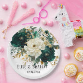 Smaragdgroen en witgouden pioenrozen bruiloft papieren bordje (Feest)