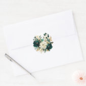 Smaragdgroen en witgouden pioenrozen bruiloft ronde sticker (Envelop)