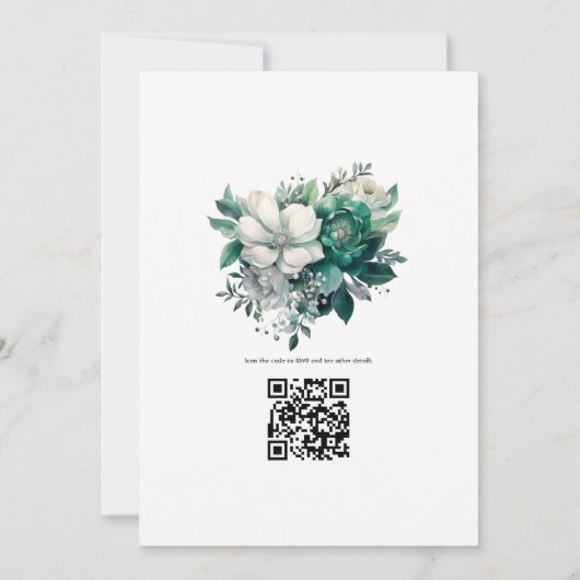Smaragdgroen en zilveren bloemenbruiloft kaart (Achterkant)
