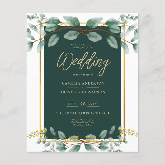 Smaragdgroen Eucalyptus Goud Bloemig Wit Flyer (Voorkant)