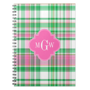 Smaragdgroen Felroze Witte Preppy Madras Monogram Notitieboek
