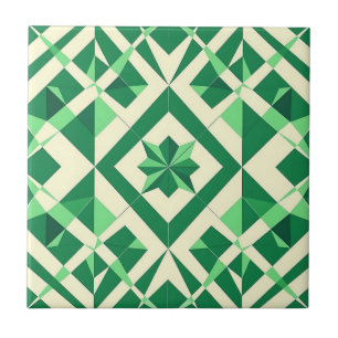 Smaragdgroen geometrisch sterrenpatroon tegeltje