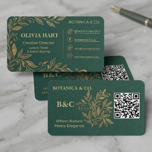 Smaragdgroen & Goud Bloemrijk Luxe Elegant Visitekaartje