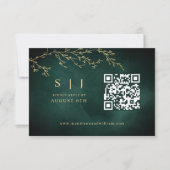 Smaragdgroen & Goud Botanische QR Code Bruiloft RSVP Kaartje (Voorkant)