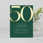 Smaragdgroen + goud | Cool Modern 50ste verjaardag Folie Uitnodiging (Staand Voorkant)