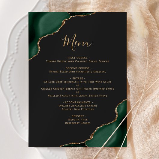 Smaragdgroen Goud Donker Trouwmenu Menu