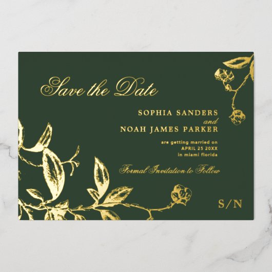 Smaragdgroen goud elegante bruiloft sparen de datu folie uitnodiging (Voorkant)