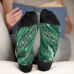 Smaragdgroen Goud Glitter Marmeren Sokken