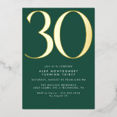Smaragdgroen & Goud | Hedendaagse 30e verjaardag Folie Uitnodiging (Voorkant)