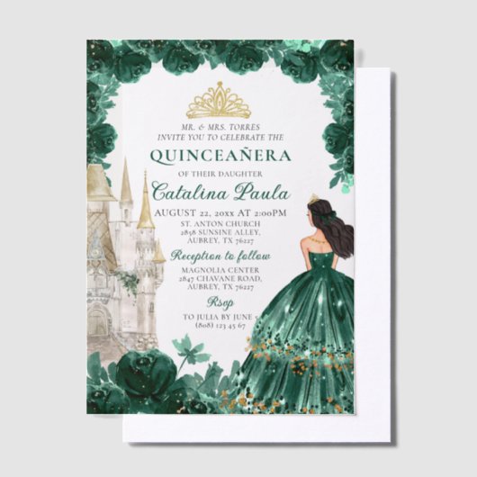 Smaragdgroen goud tiara prinses quinceañera vellum uitnodigingen (Offset)