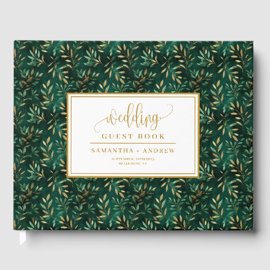 Smaragdgroen goud verlaat bruiloft gastenboek (Voorkant)