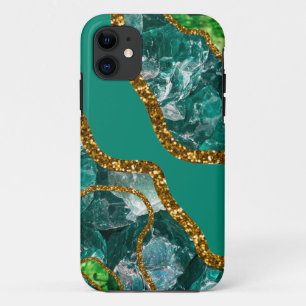 Smaragdgroen & Gouden Agaat Geode iPhone 11 Hoesje