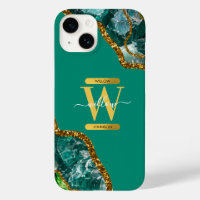 Smaragdgroen & Gouden Agaat Geode Monogram