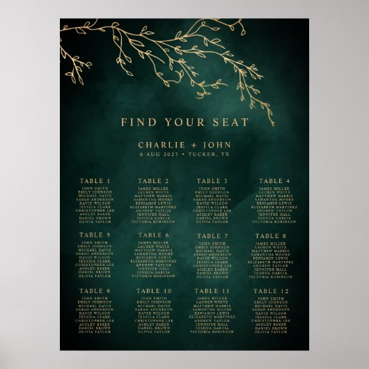 Smaragdgroen & Gouden Botanische Zitgrafiek Poster (Voorkant)