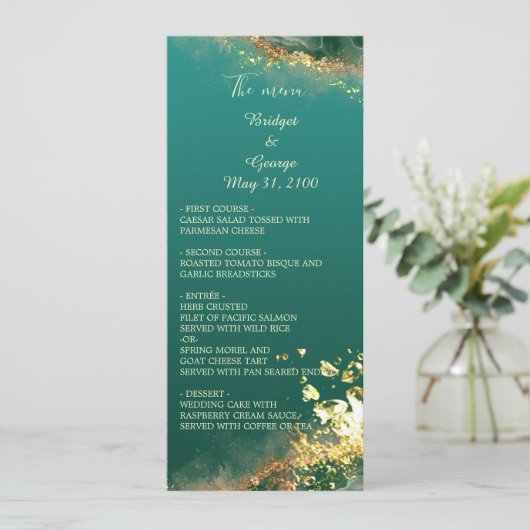 Smaragdgroen gouden juweel bruiloft programma & me (Staand voorkant)