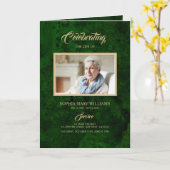 Smaragdgroen & Gouden Kalligrafie Memorial Program Kaart (Gele Bloem)