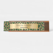 Smaragdgroen gouden luipaardpatroon bureau naambordje (Voorkant)