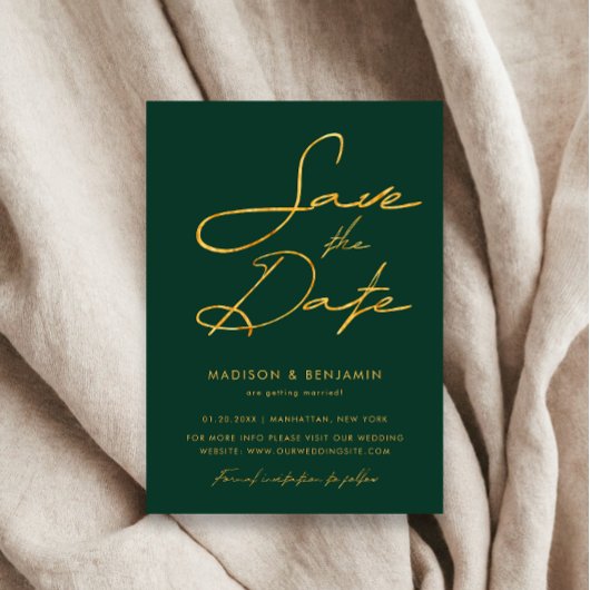 Smaragdgroen Gouden Moderne Typografie Trouwdag Save The Date