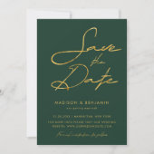 Smaragdgroen Gouden Moderne Typografie Trouwdag Save The Date (Voorkant)