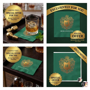 Smaragdgroen & Gouden Monogram Wapenschild Papier Servet