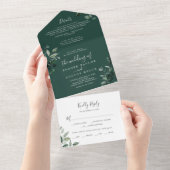 Smaragdgroen | Groene Details Bruiloft All In One Uitnodiging (Afscheurbaar)