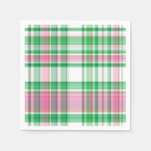 Smaragdgroen, heet roze, wit preppy Madras-rutpatr Servet
