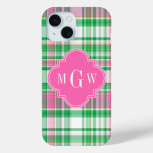 Smaragdgroen Heet Roze Witte Preppy Madras Monogra