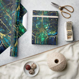 Smaragdgroen Hemelboom Gebrandschilderd Glas Patro Cadeaupapier