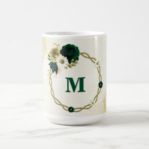 Smaragdgroen ivoor gouden bloemen monogram koffiemok
