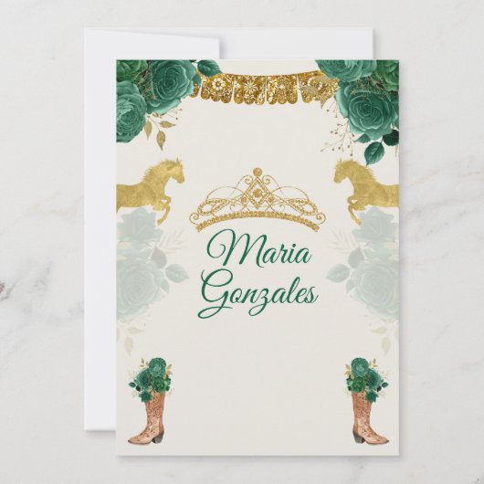 Smaragdgroen Mis Quince 15 Anos Gouden Kroon Kaart (Achterkant)