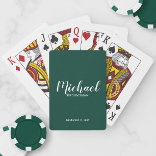 Smaragdgroen Modern Script Gepersonaliseerde Groom Pokerkaarten