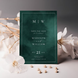Smaragdgroen Monogram & Rand Elegant Save The Date