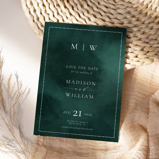 Smaragdgroen Monogram & Rand Elegant Save The Date