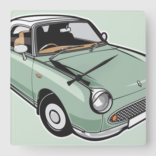 Smaragdgroen Nissan Figaro Vierkante Klok (Voorkant)
