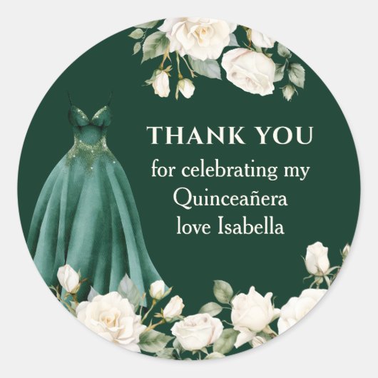 Smaragdgroen Quinceanera Prinses Jurk Bloemen Ronde Sticker (Voorkant)