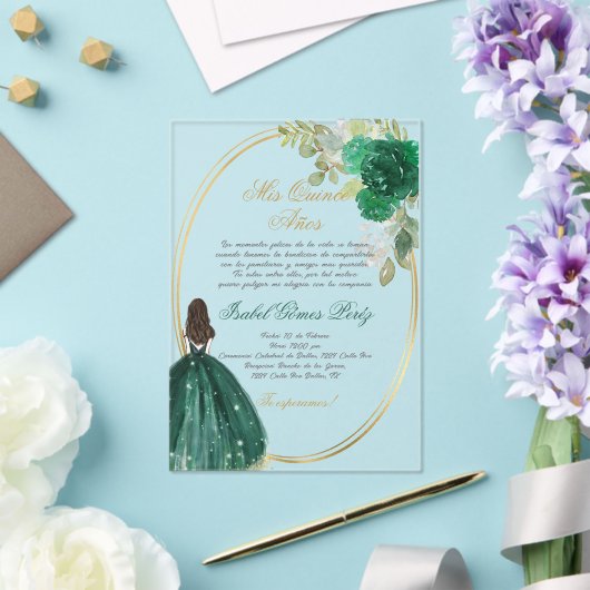 Smaragdgroen Quinceanera silhouet Acryl Uitnodigingen (Insitu (Huwelijk))