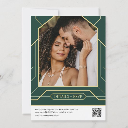 Smaragdgroen Retro Gold Art Deco QR Code Foto Kaart (Achterkant)