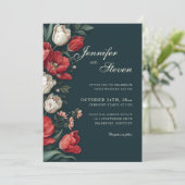 Smaragdgroen & Rode Tulp Botanische Bruiloft Kaart (Staand voorkant)