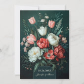 Smaragdgroen & Rode Tulp Botanische Bruiloft Kaart (Achterkant)