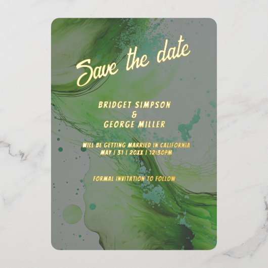 Smaragdgroen save the date gouden Folie Uitnodigin Folie Uitnodiging (Voorkant)