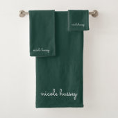 Smaragdgroen script | Stijlvol Monogram Modern Bad Handdoek (Insitu)
