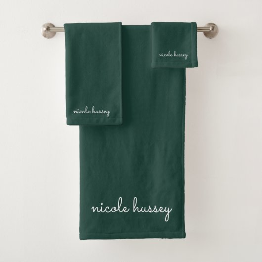 Smaragdgroen script | Stijlvol Monogram Modern Bad Handdoek (Insitu)