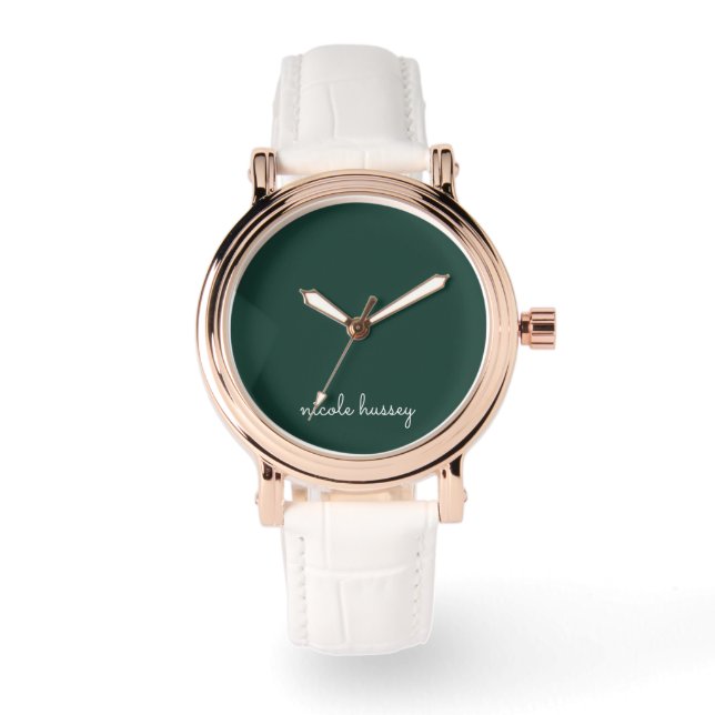 Smaragdgroen script | Stijlvol Monogram Modern Horloge (Voorkant)