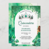 Smaragdgroen Tiara Quinceañera Rozen Bloemenboog Kaart (Voorkant / Achterkant)