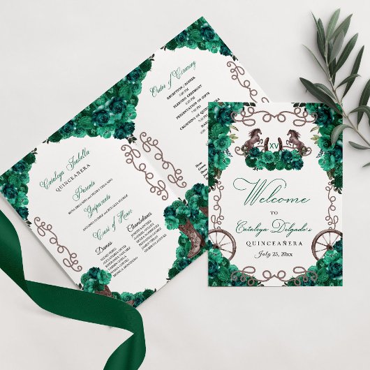 Smaragdgroen Western Charro Quinceañera Programma