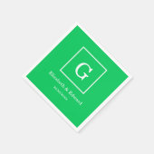 Smaragdgroen Wit Ontworpen Aanvankelijk Monogram Servet (Hoek)