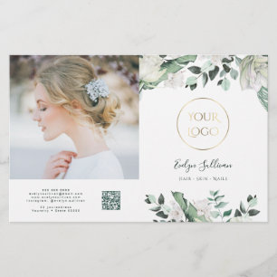 Smaragdgroen Witte bloemen Bifold brochure