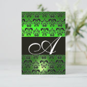 SMARAGDGROEN ZWART WIT DAMAST MONOGRAM RSVP (Staand voorkant)