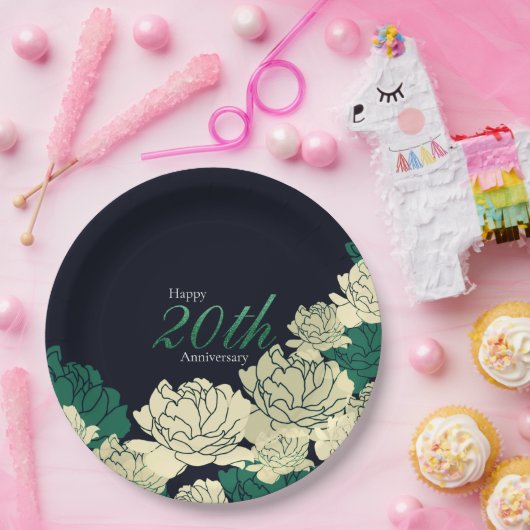 Smaragdgroene 20e verjaardag roos print papier pl papieren bordje