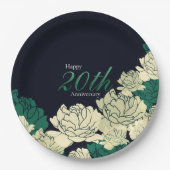 Smaragdgroene 20e verjaardag roos print papier pl papieren bordje